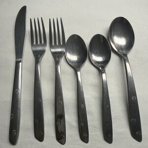 6 Lot Atomic 3 Star Superior Stainless Spoons Forks Knives Night Sky MCM USA